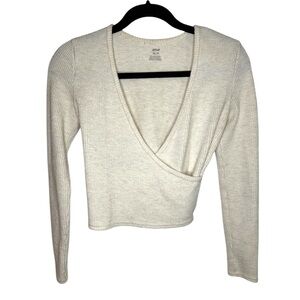 Aerie Oatmeal Wrap Long Sleeve Top